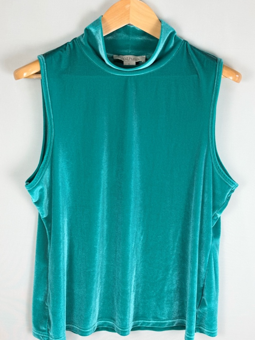 CLOTHES Teal Velvet Tank Top Mock Neck XL Stretch Soft Summer Chic Quiet Luxury